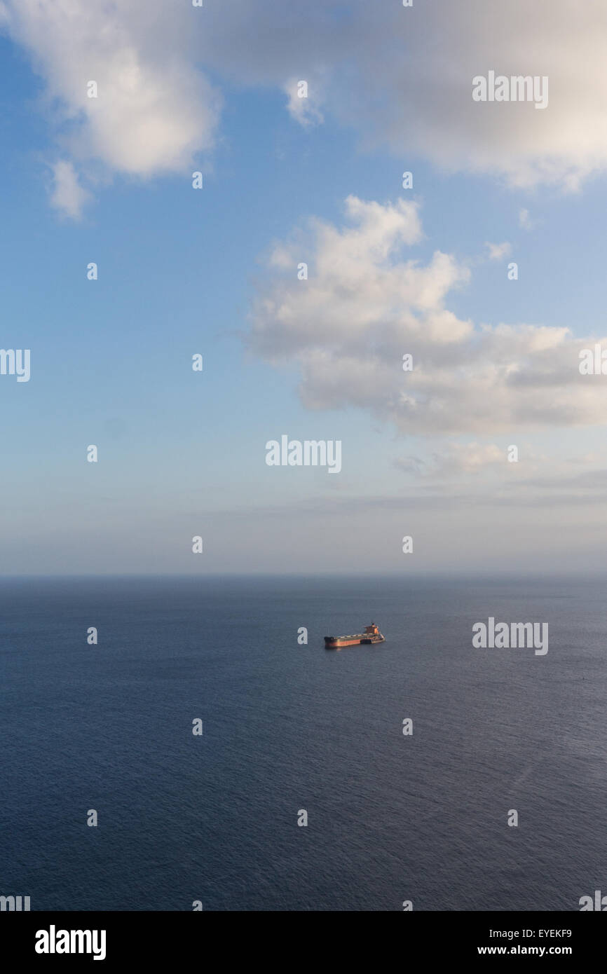 oil tanker ship on ocean aerial Stock Photo