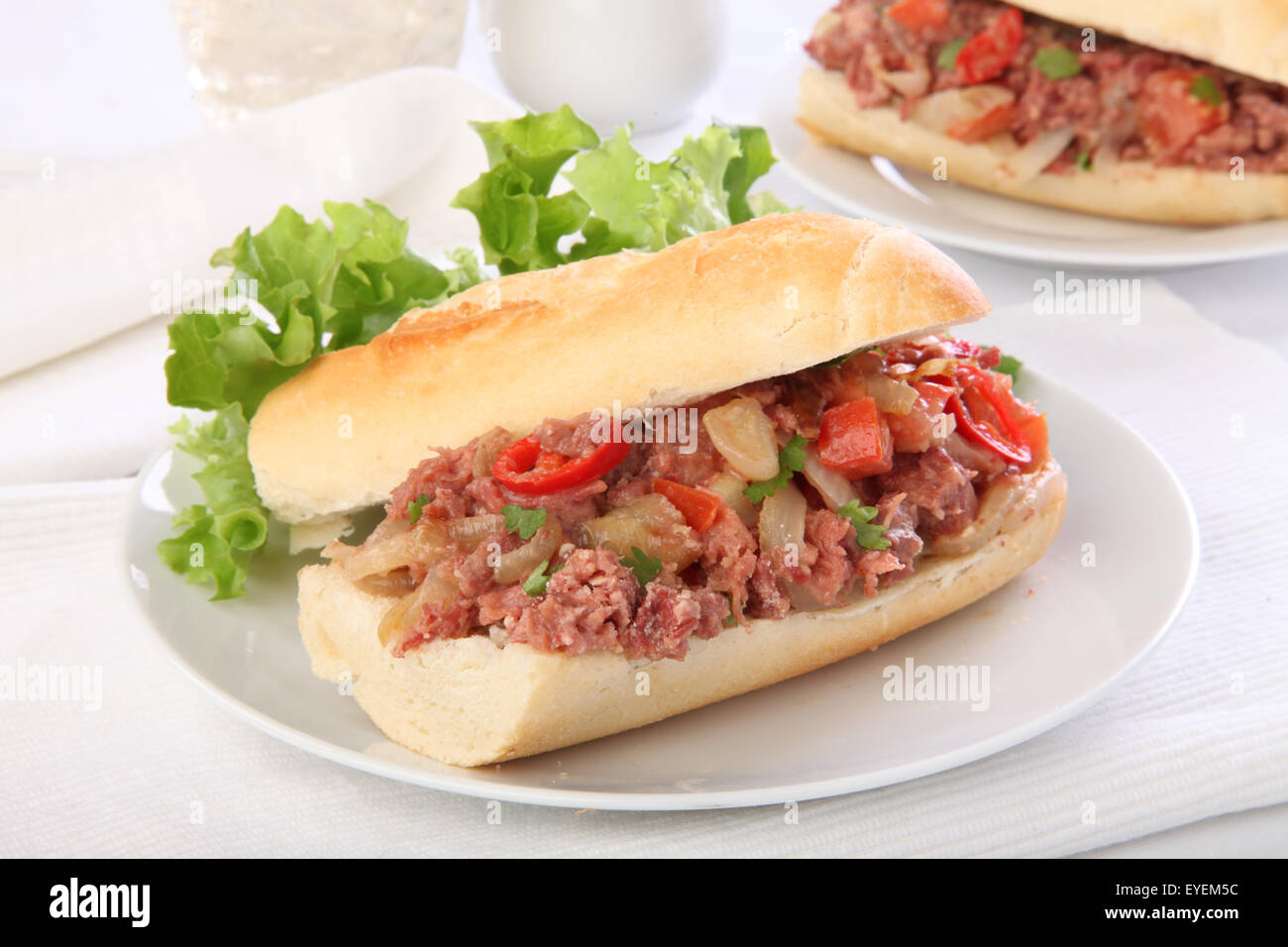 CORNED BEEF FRENCH BAGUETTE SANDWICH Stock Photo