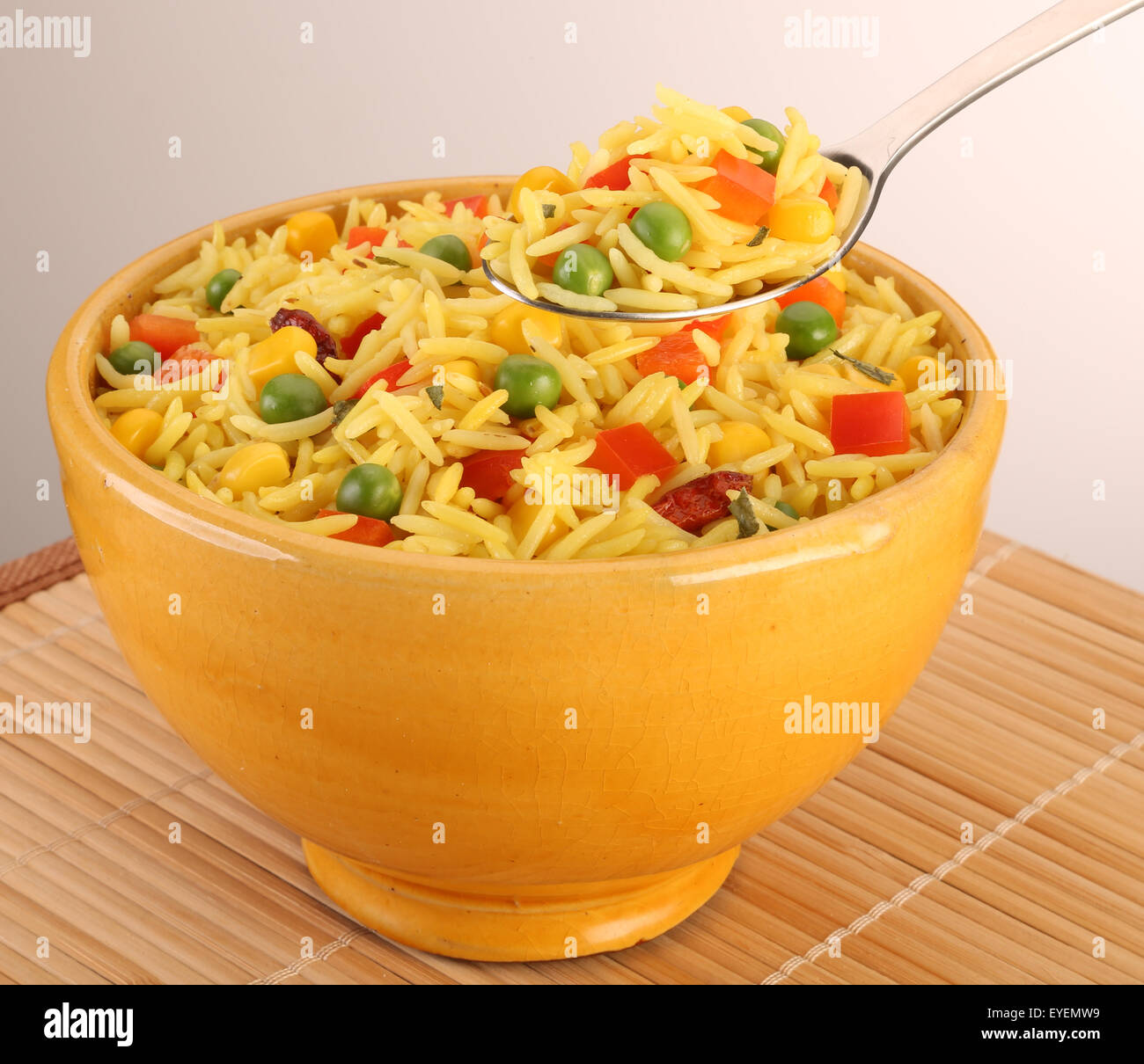 LEMON BASMATI RICE WITH SPOON Stock Photo