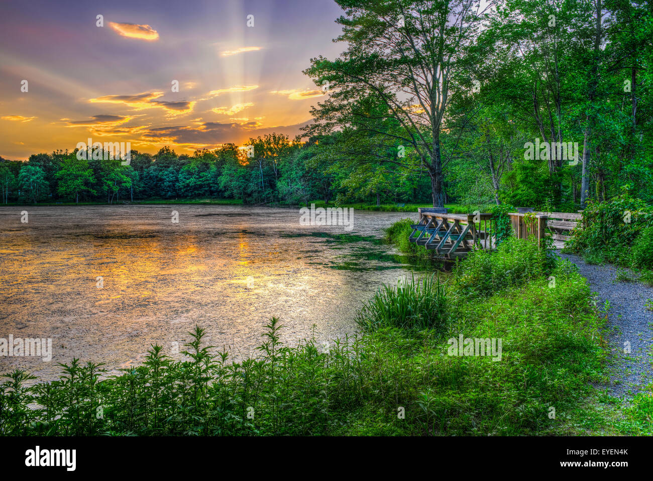Lakeside sunset; Bushkill, Pennsylvania, United States of America Stock