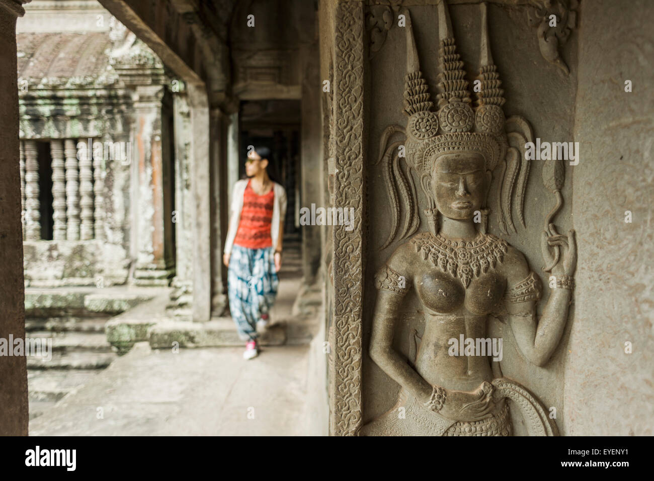 Pillar,Ornate,Temple,Cambodia,Angkor Wat Stock Photo
