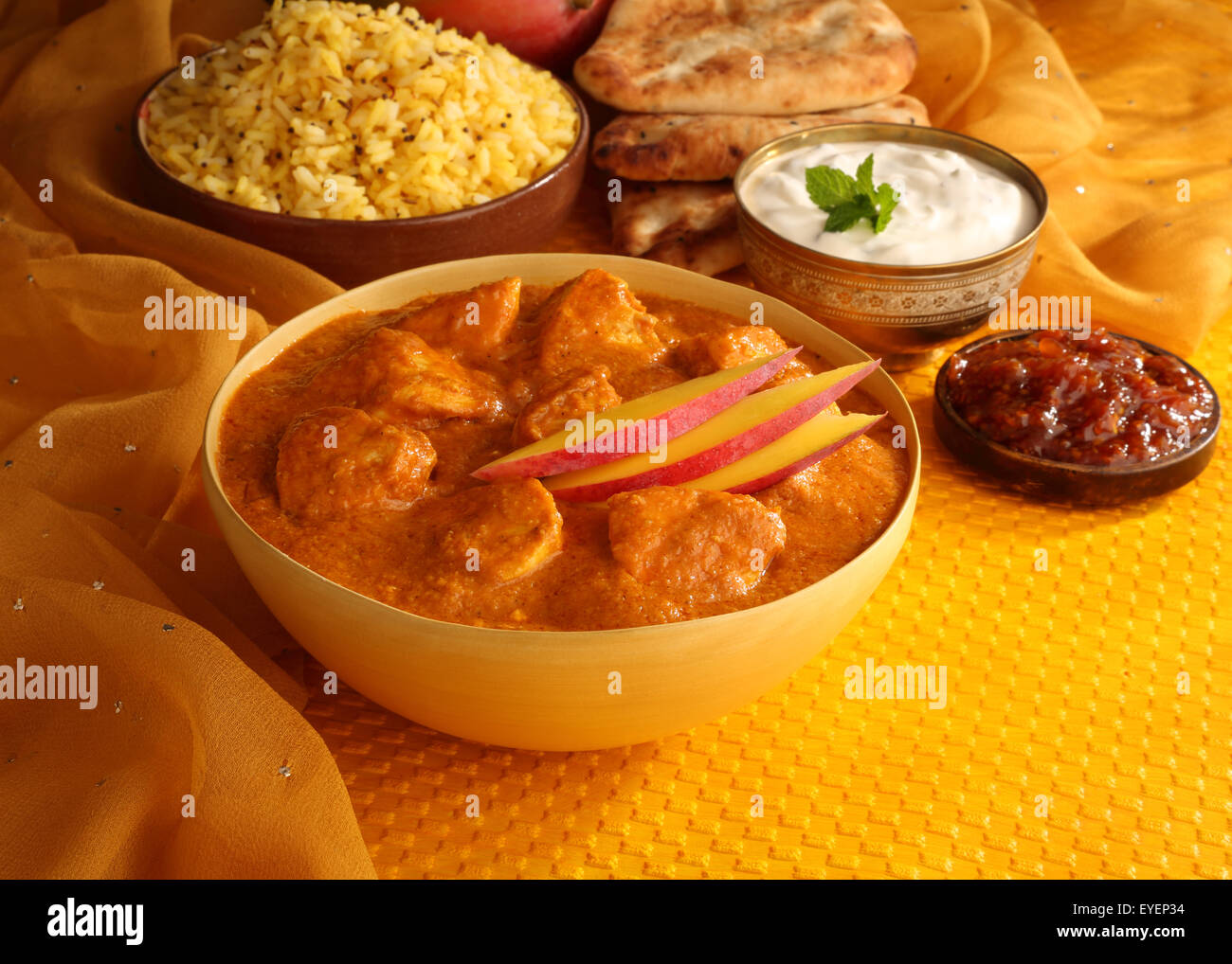 INDIAN MANGO CHICKEN CURRY MEAL Stock Photo