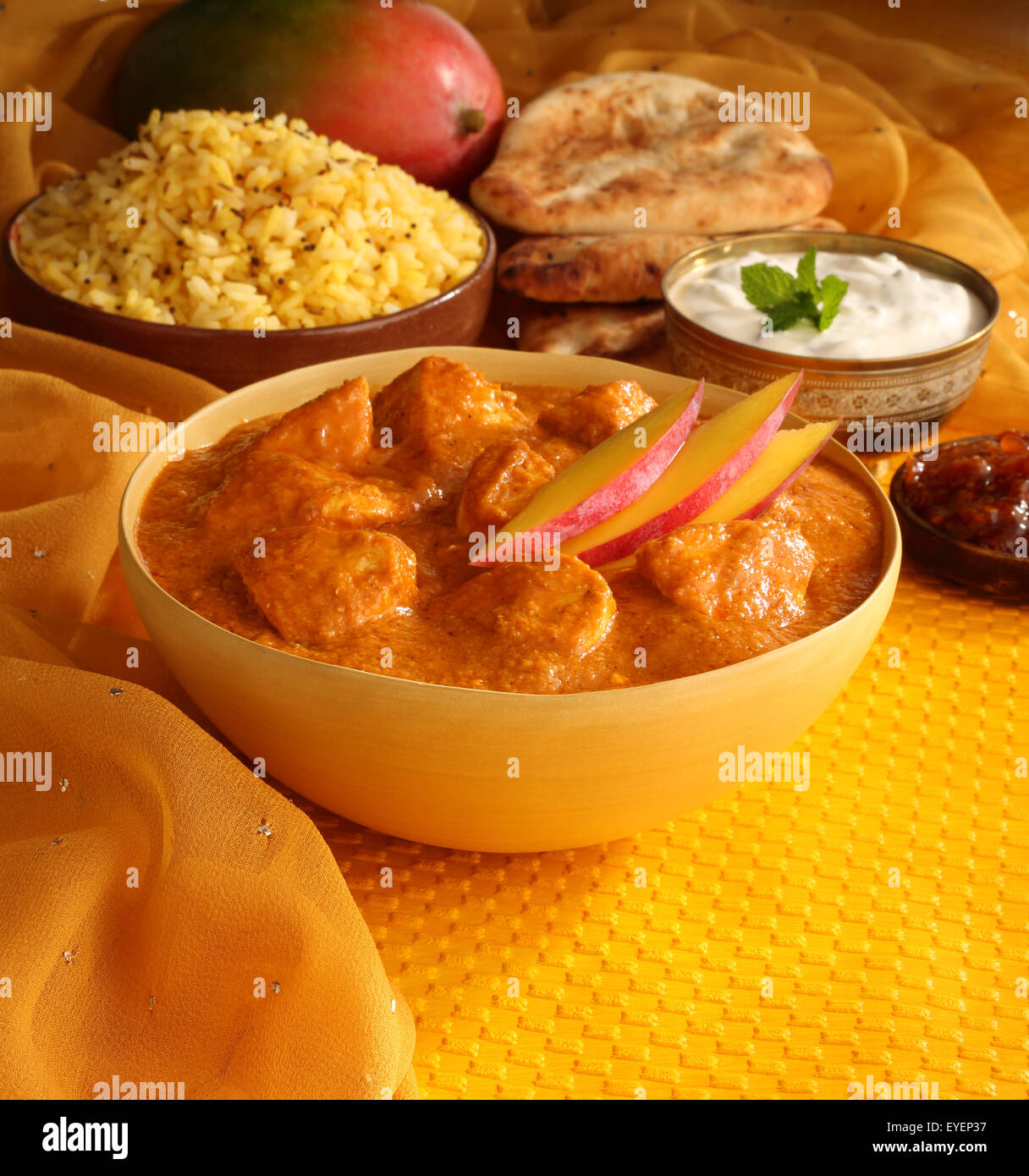 INDIAN MANGO CHICKEN CURRY MEAL Stock Photo