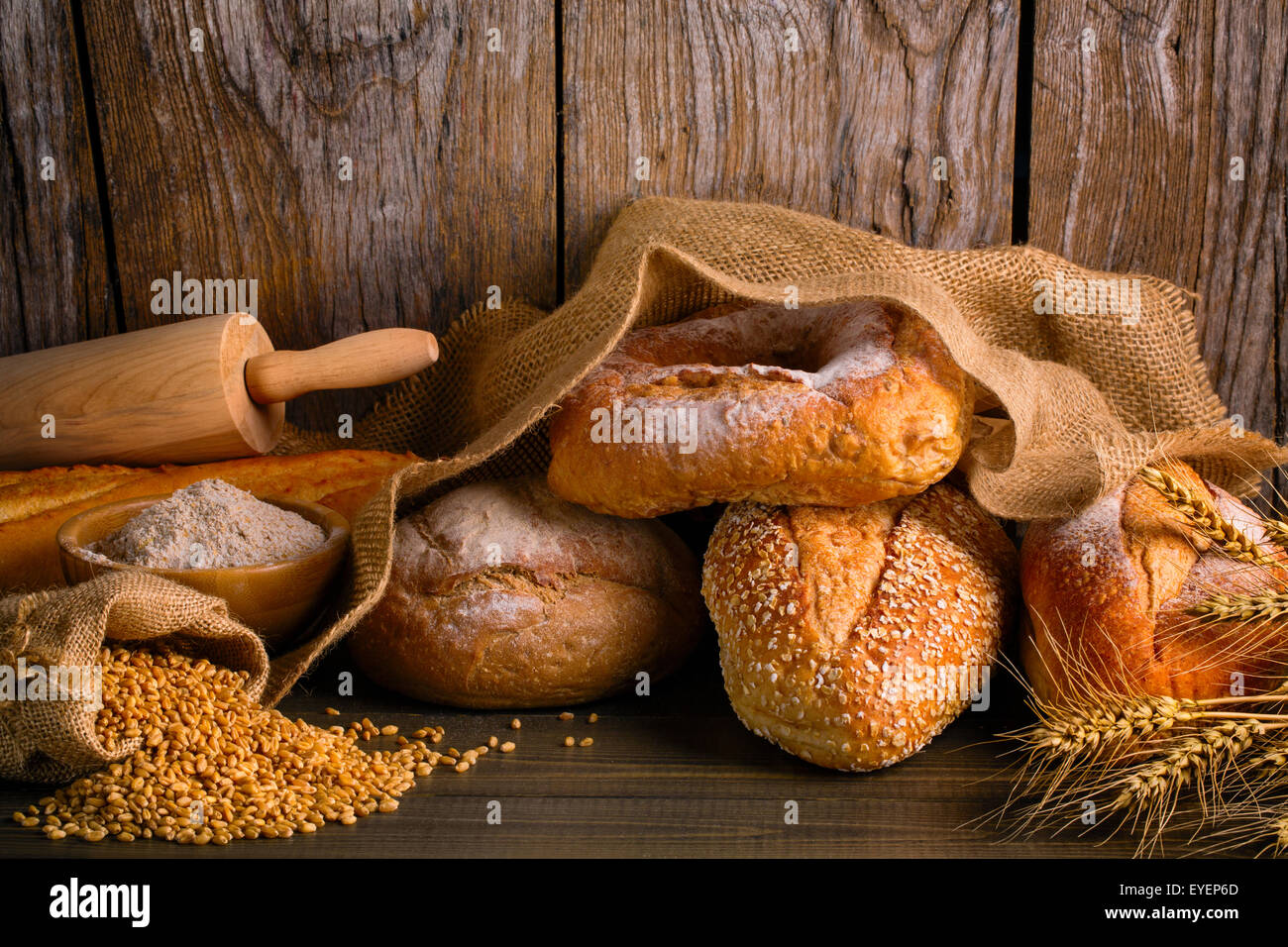 Bread with wheat grains Stock Photo