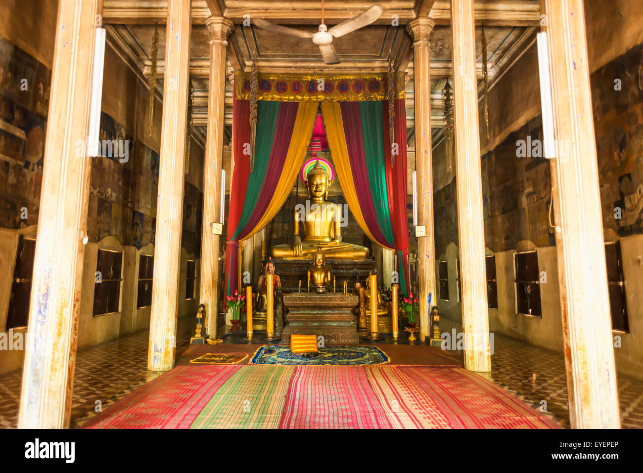 Gold buddha statue in Wat Bo; Siem Reap, Cambodia Stock Photo