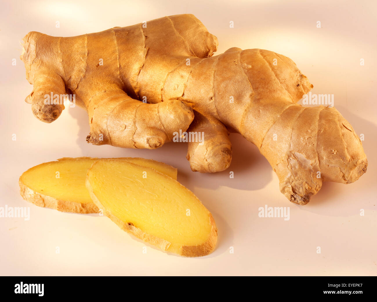 WHOLE AND SLICED GINGER Stock Photo