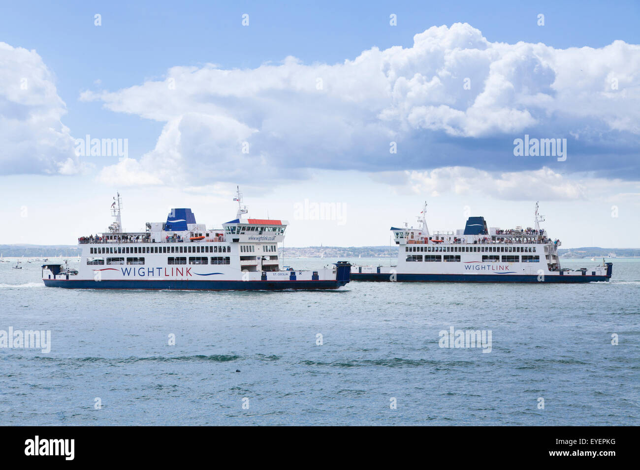 Two Wightlink Car Ferries pass on the Solent Stock Photo