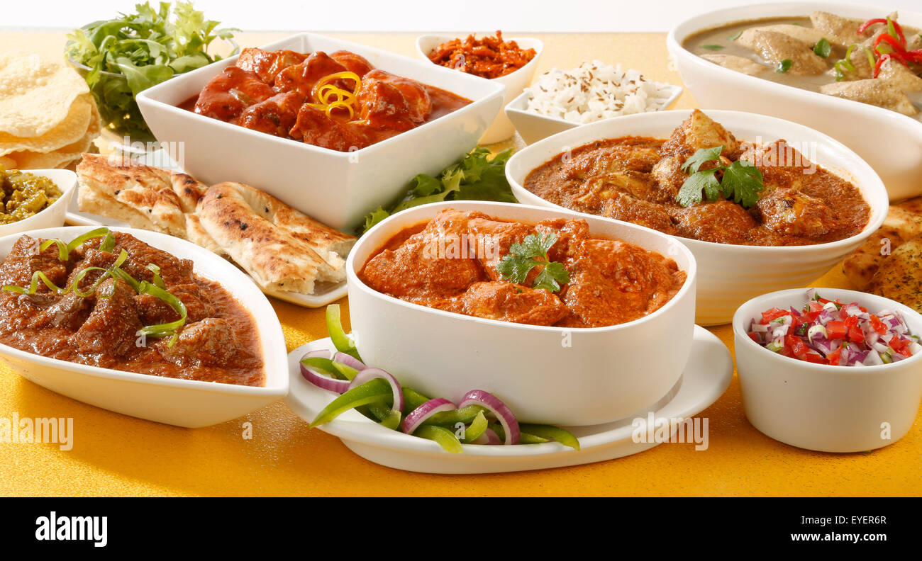 SELECTION OF INDIAN CURRY DISHES Stock Photo Alamy
