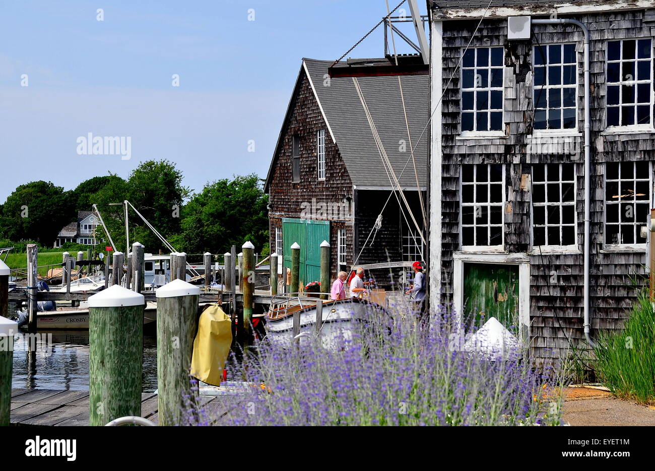 Osterville, Massachusetts:  Crosby Boatyards and piers at the Osterville Marina on Cape Cod Stock Photo