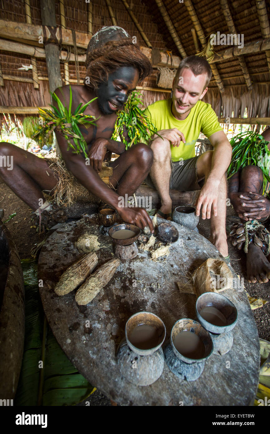 Making Kava; Tanna Island, Vanuatu Stock Photo