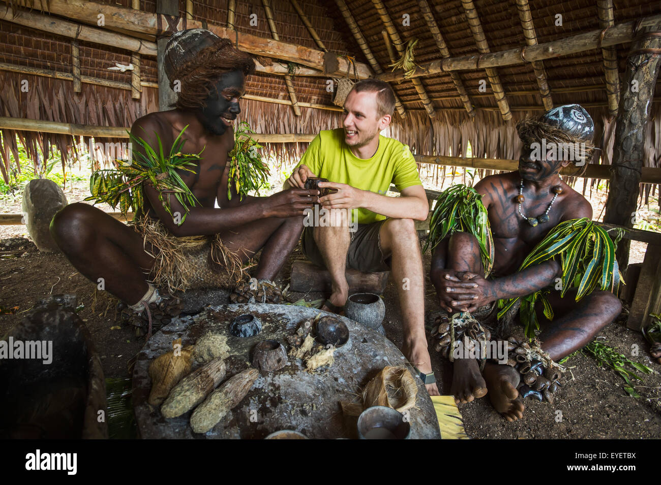 Drinking Kava; Tanna Island, Vanuatu Stock Photo