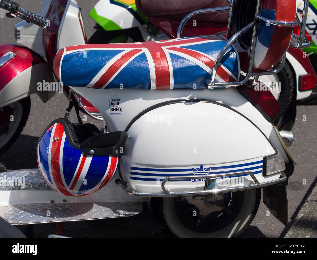 Union Jack themed scooter on display Stock Photo Alamy