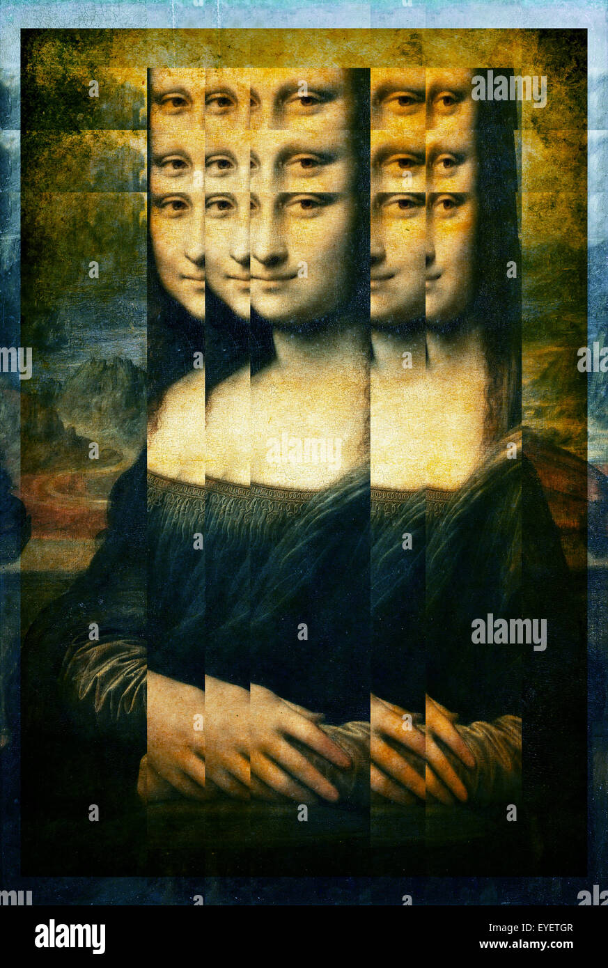 artistic modified Mona Lisa in multiple Stock Photo
