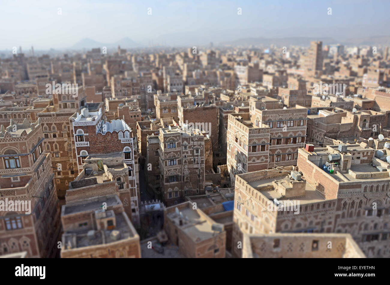 Panoramic view of the old city of Sana'a (San'a') Top view of the capital of Yemen Stock Photo