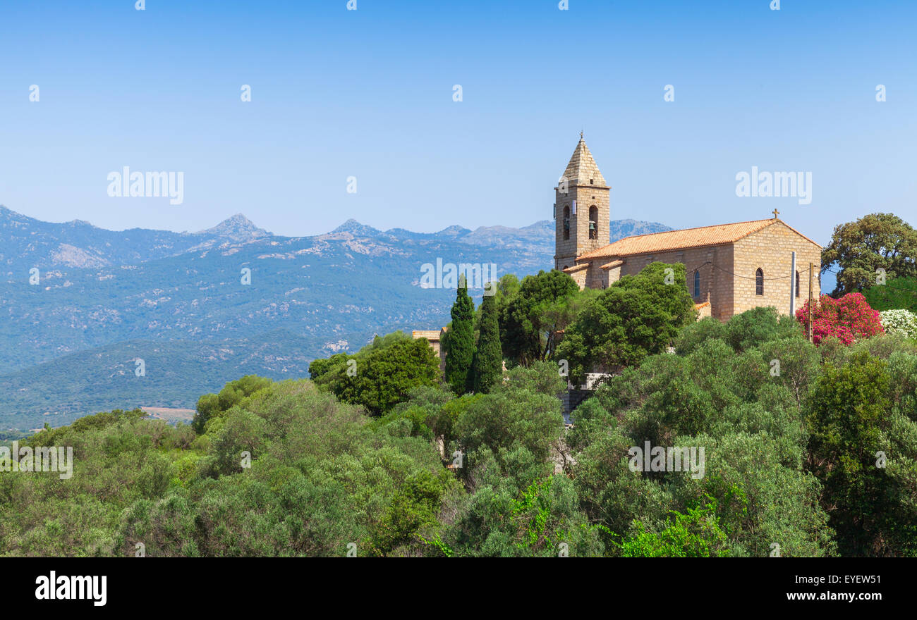 Church of Figari village, South Corsica, France Stock Photo
