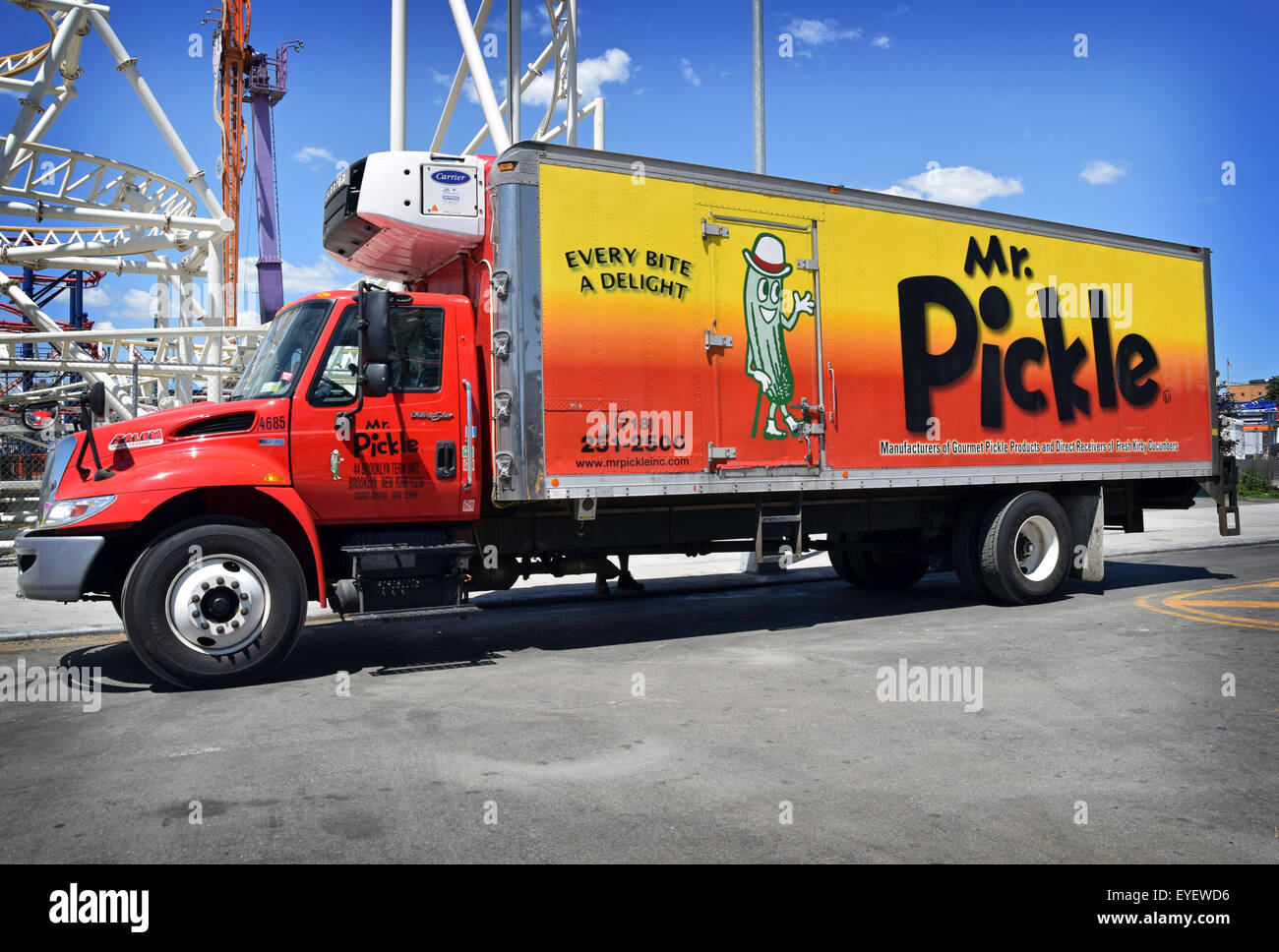 Mr. Pickle truck delivering condiments in Coney Island, Brooklyn, New ...