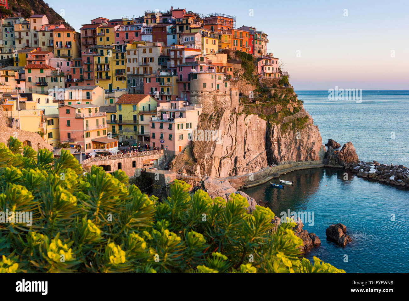 Manarola, Cinque Terre National Park, Liguria, Italy. Seascape at sunset Stock Photo