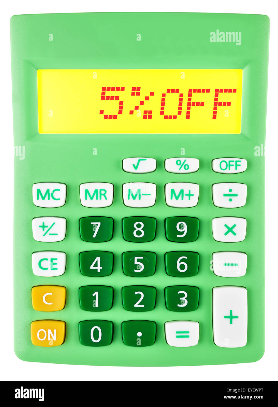 Calculator with 5OFF on display on white background Stock Photo