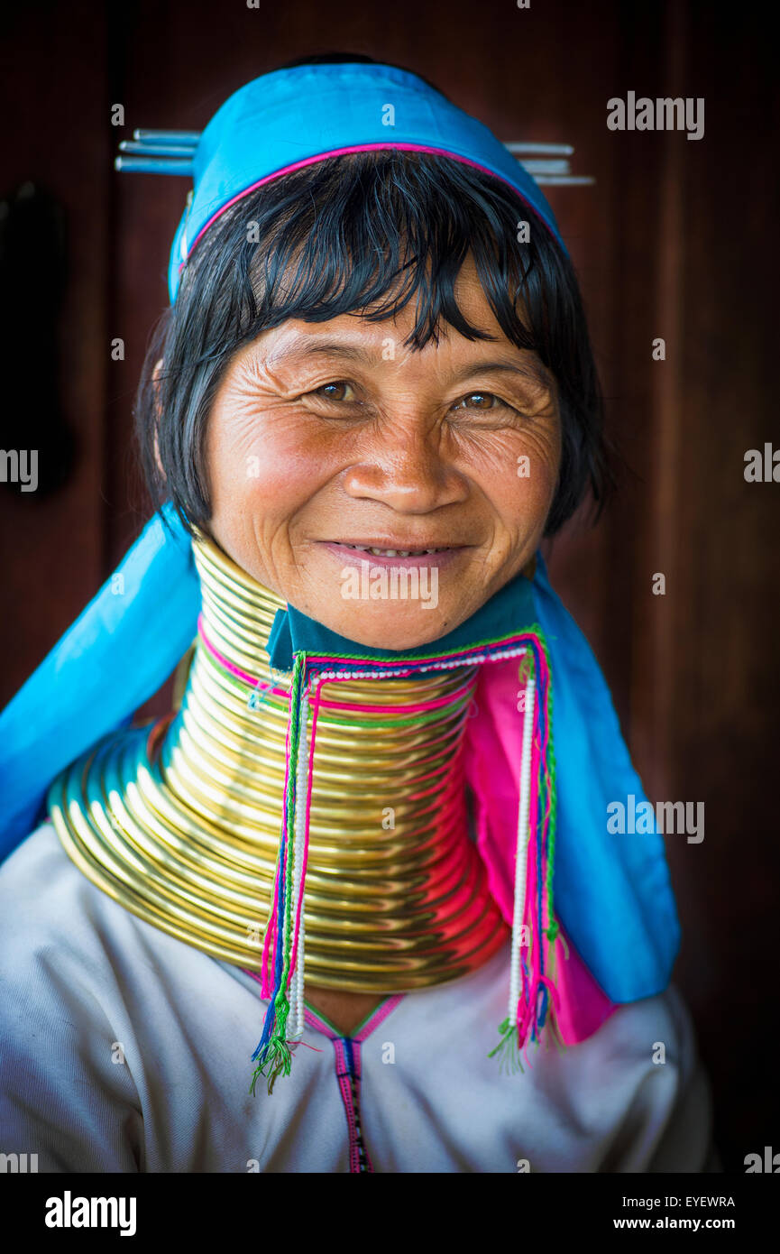 Kayan woman with brass neck coils; Burma Stock Photo