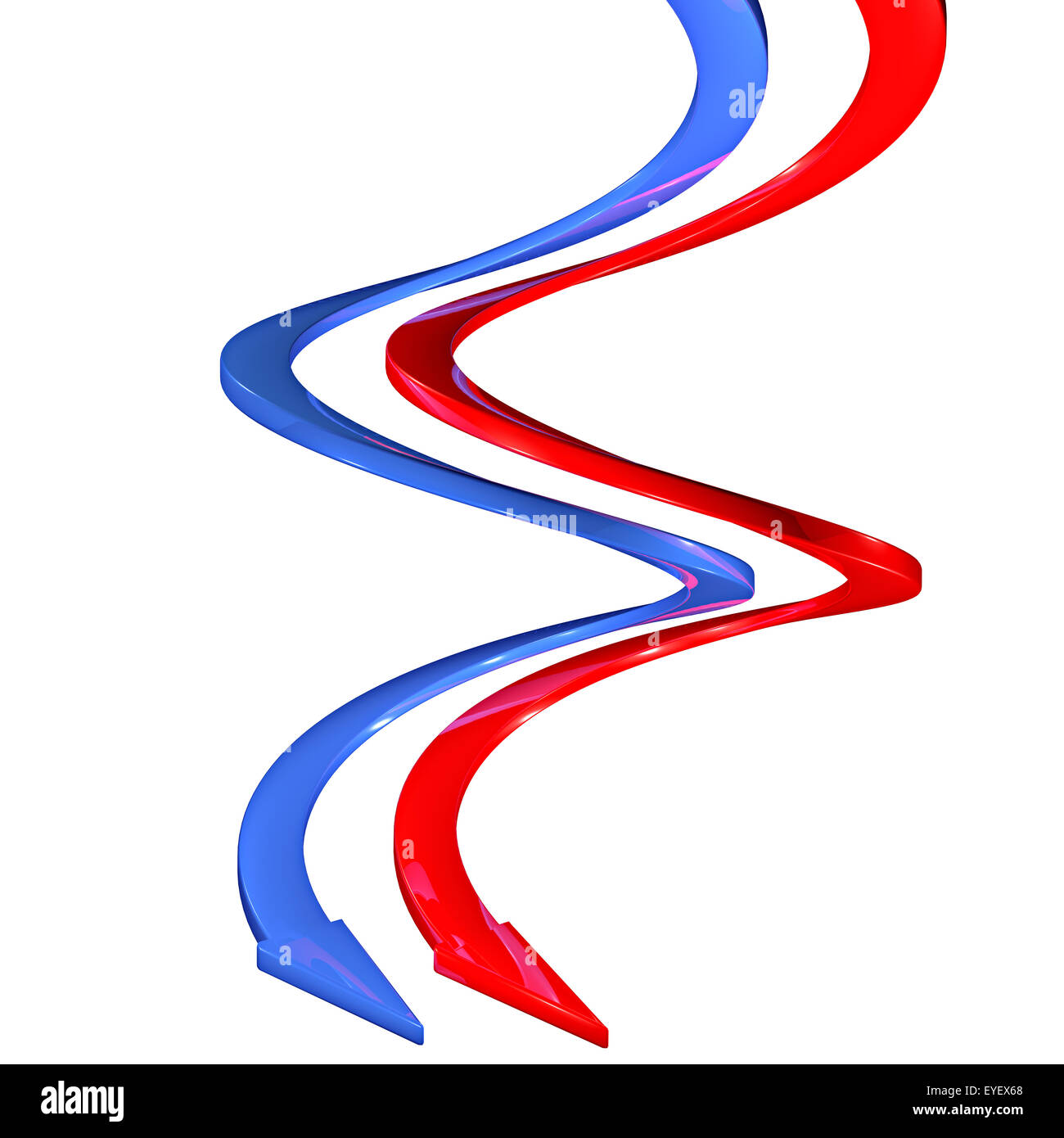 Blue arrows and red 3d spiral curves Stock Photo