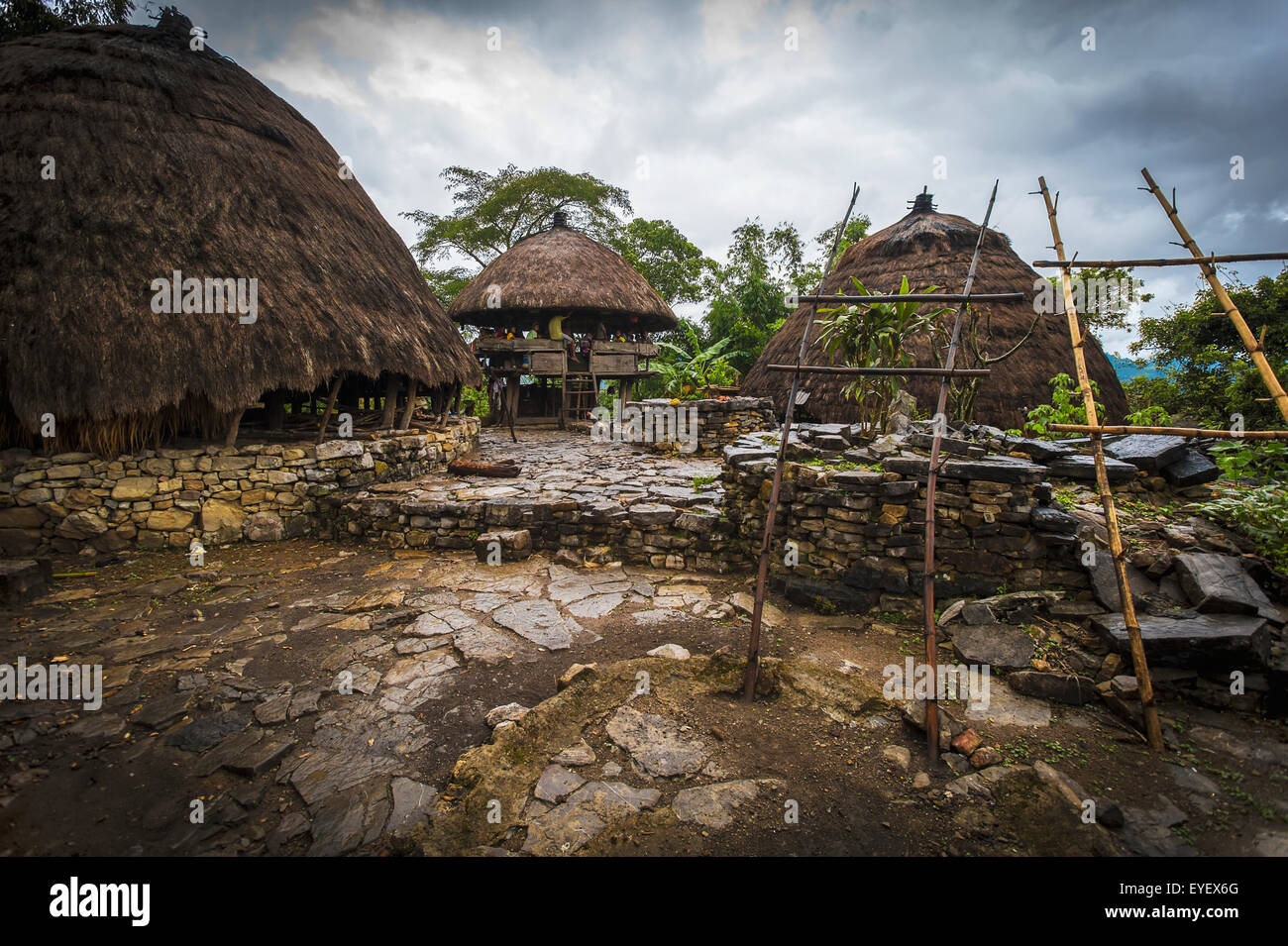 Traditional Timorese house at Liurai Village; TimorLeste Stock Photo