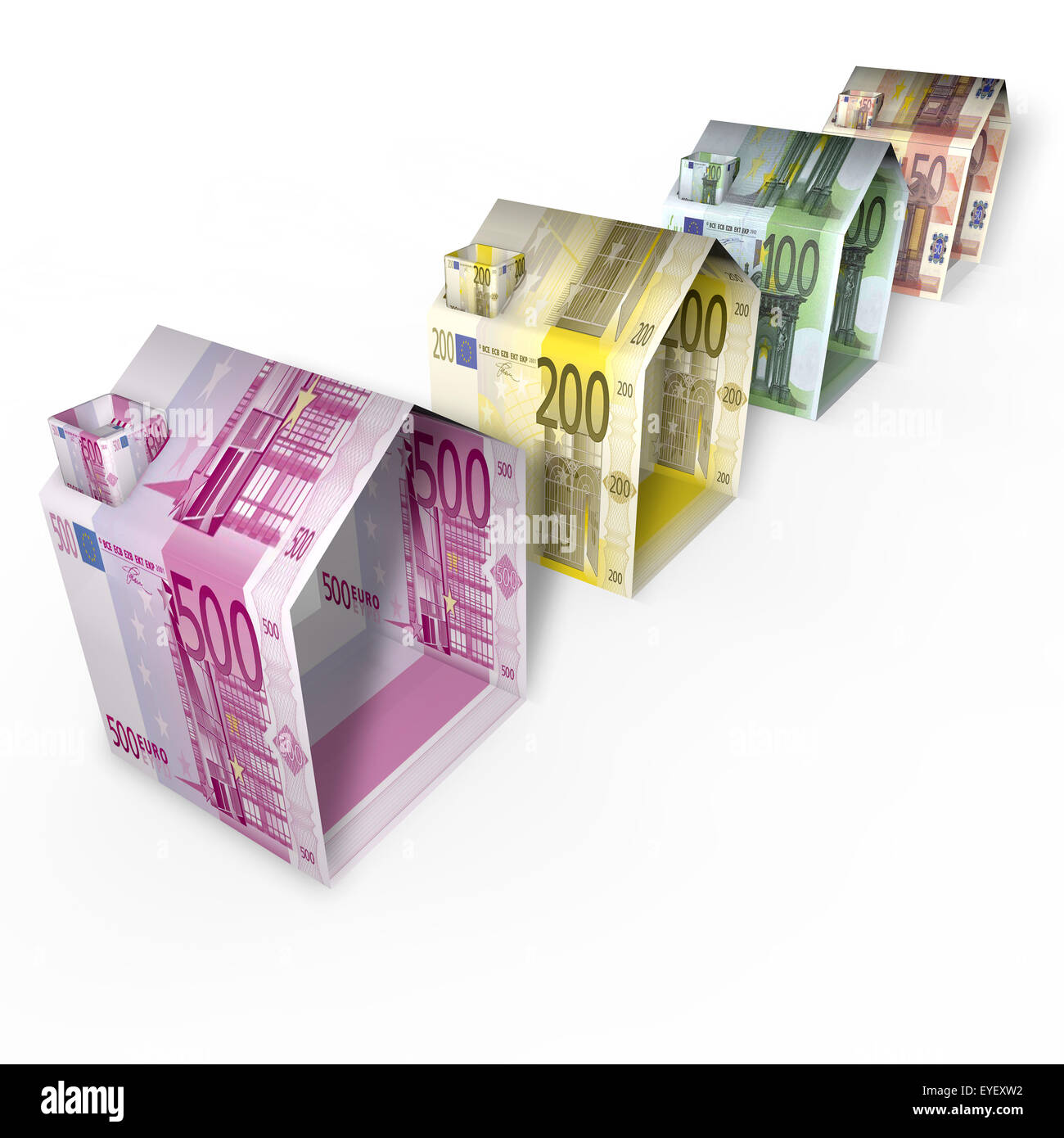 Houses made of euro paper money Stock Photo
