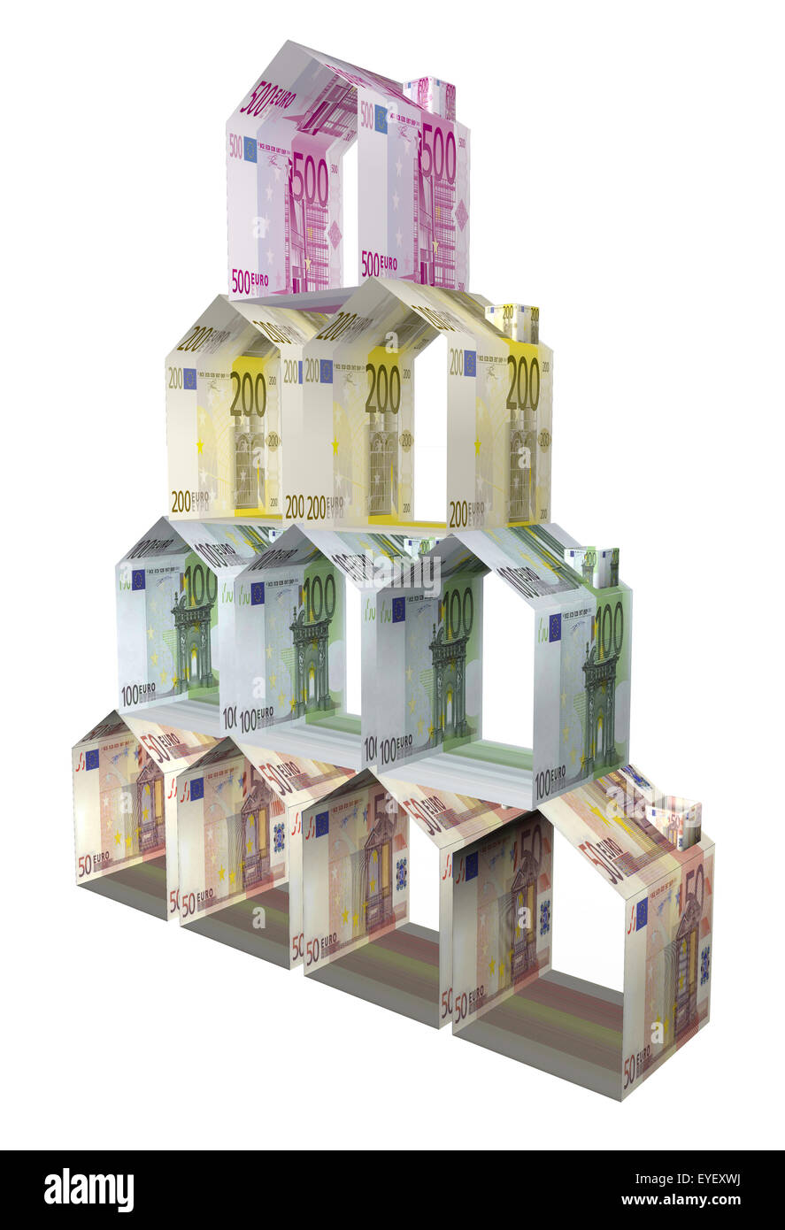 Houses made of euro paper money Stock Photo