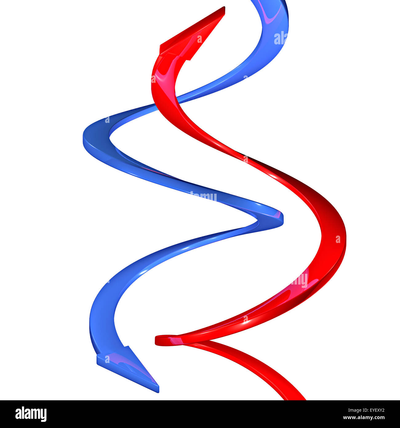 Blue arrows and red 3d spiral curves Stock Photo