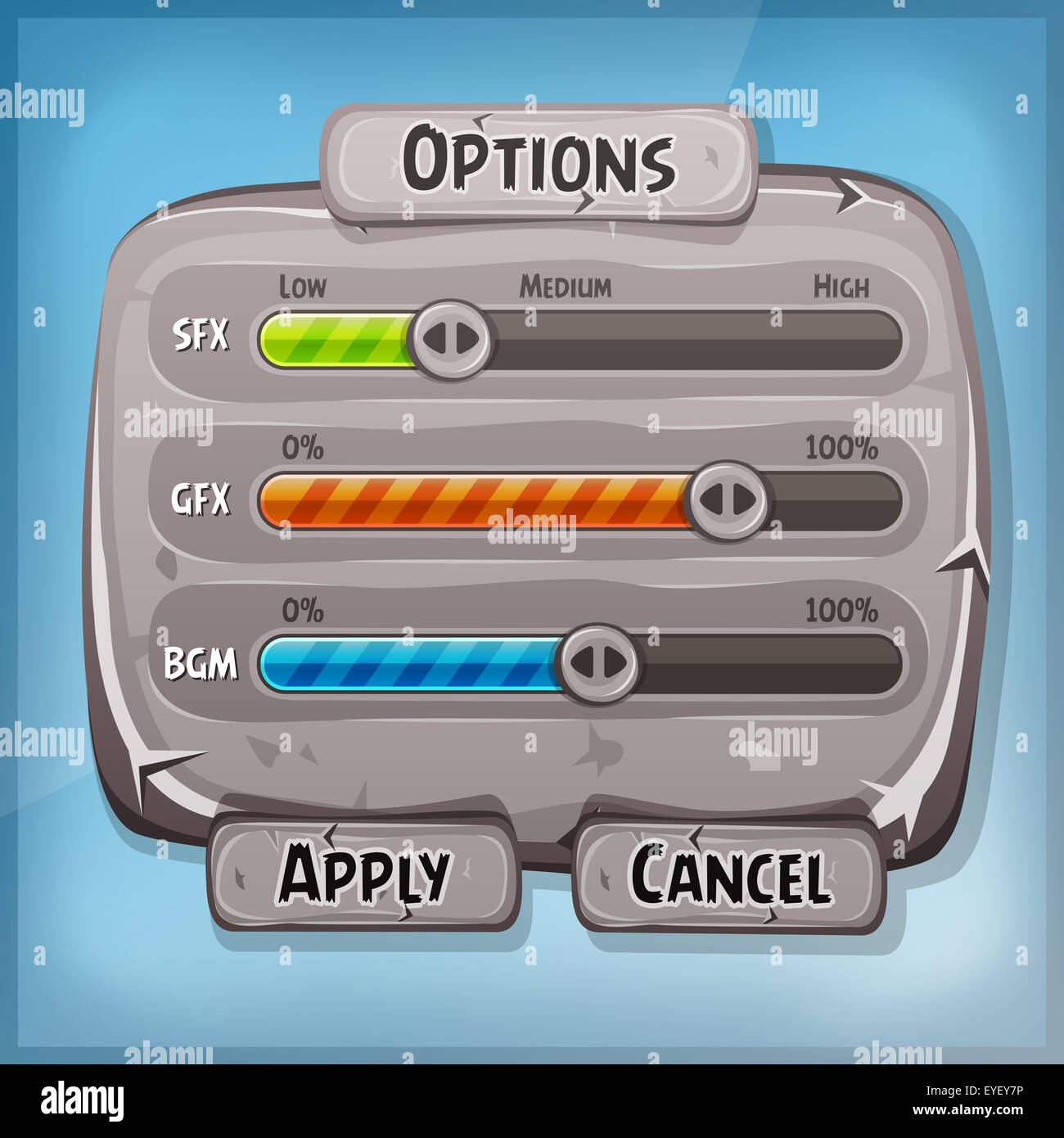Illustration of a funny cartoon design ui game stone options control panel including status and level bars, for app settings on Stock Photo - Alamy Illustration of a funny cartoon design ui game stone options control panel including status and level bars, for app settings on Stock Photo - Alamy