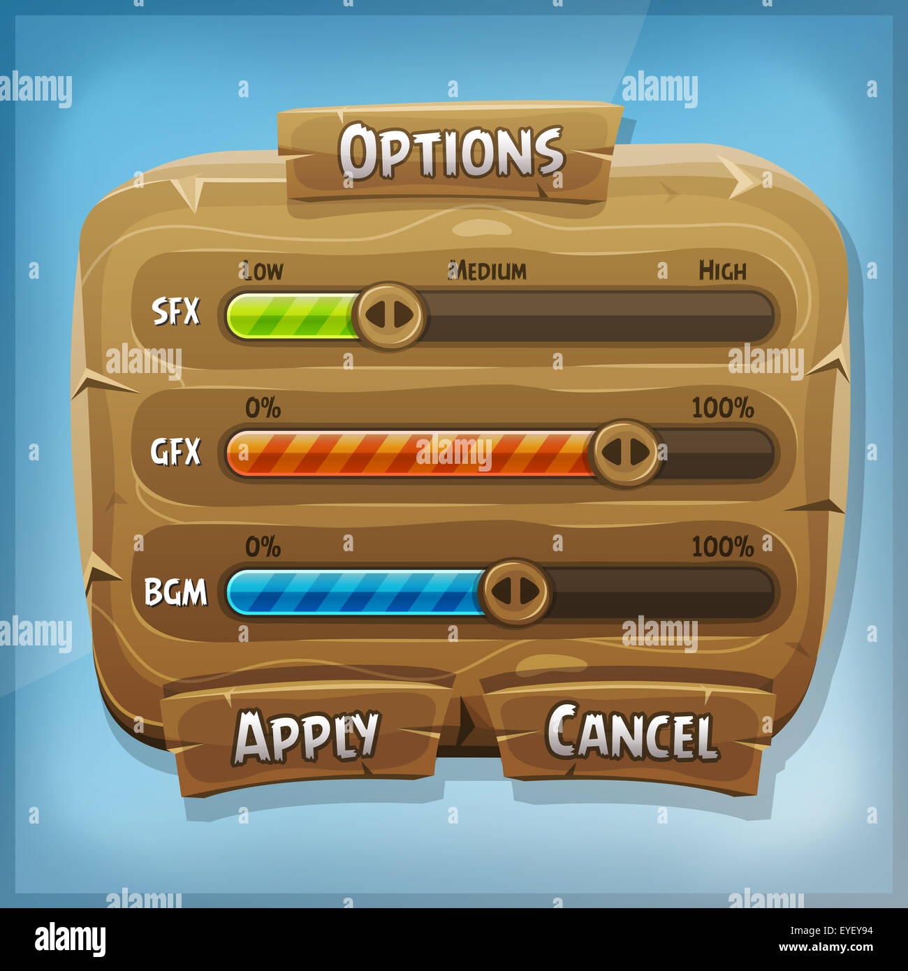 Illustration Of A Funny Cartoon Design Ui Game Wooden Options Control Panel Including Status And Level Bars For App Settings On Stock Photo Alamy