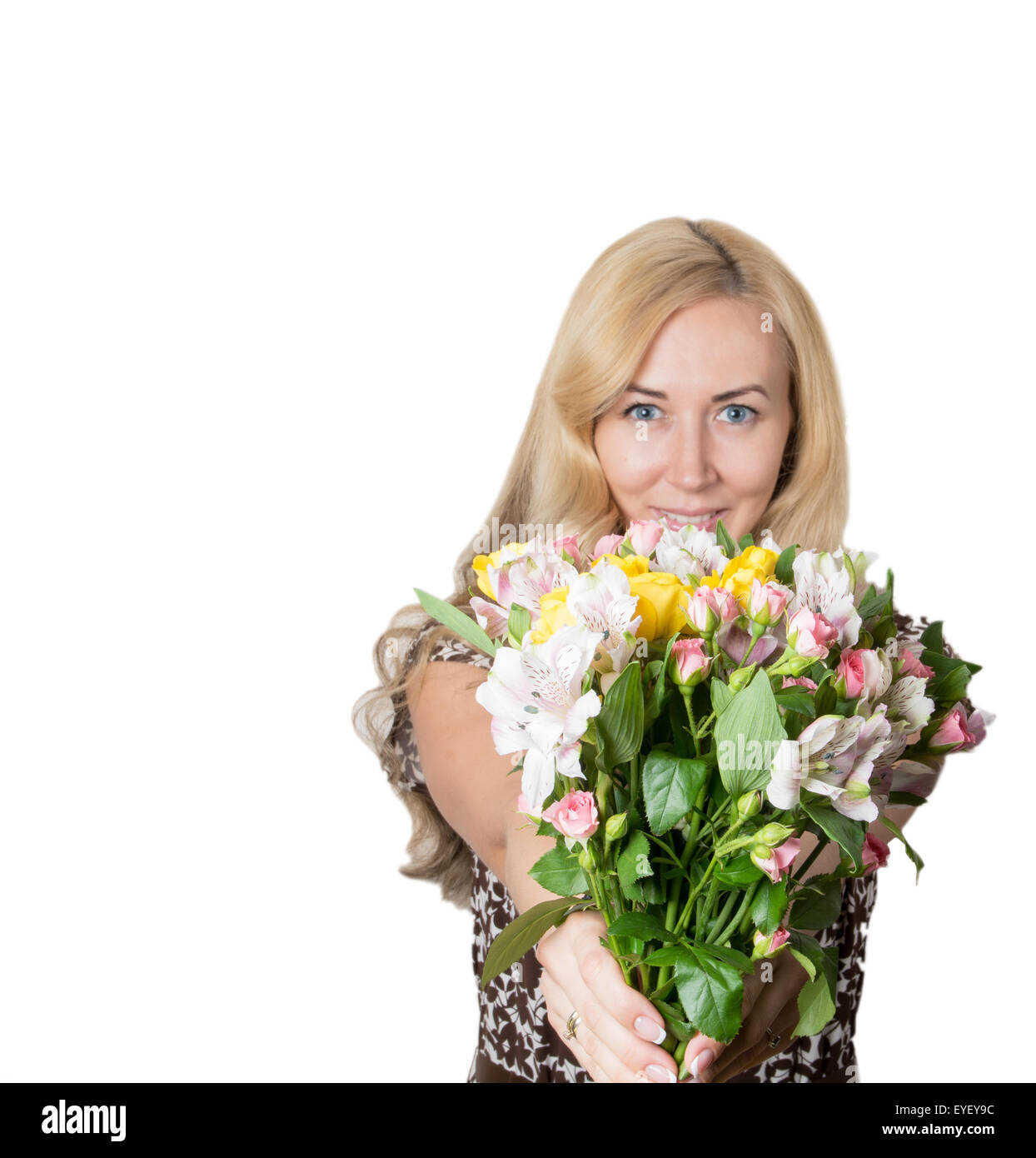 girl with bouquet of flowers Stock Photo
