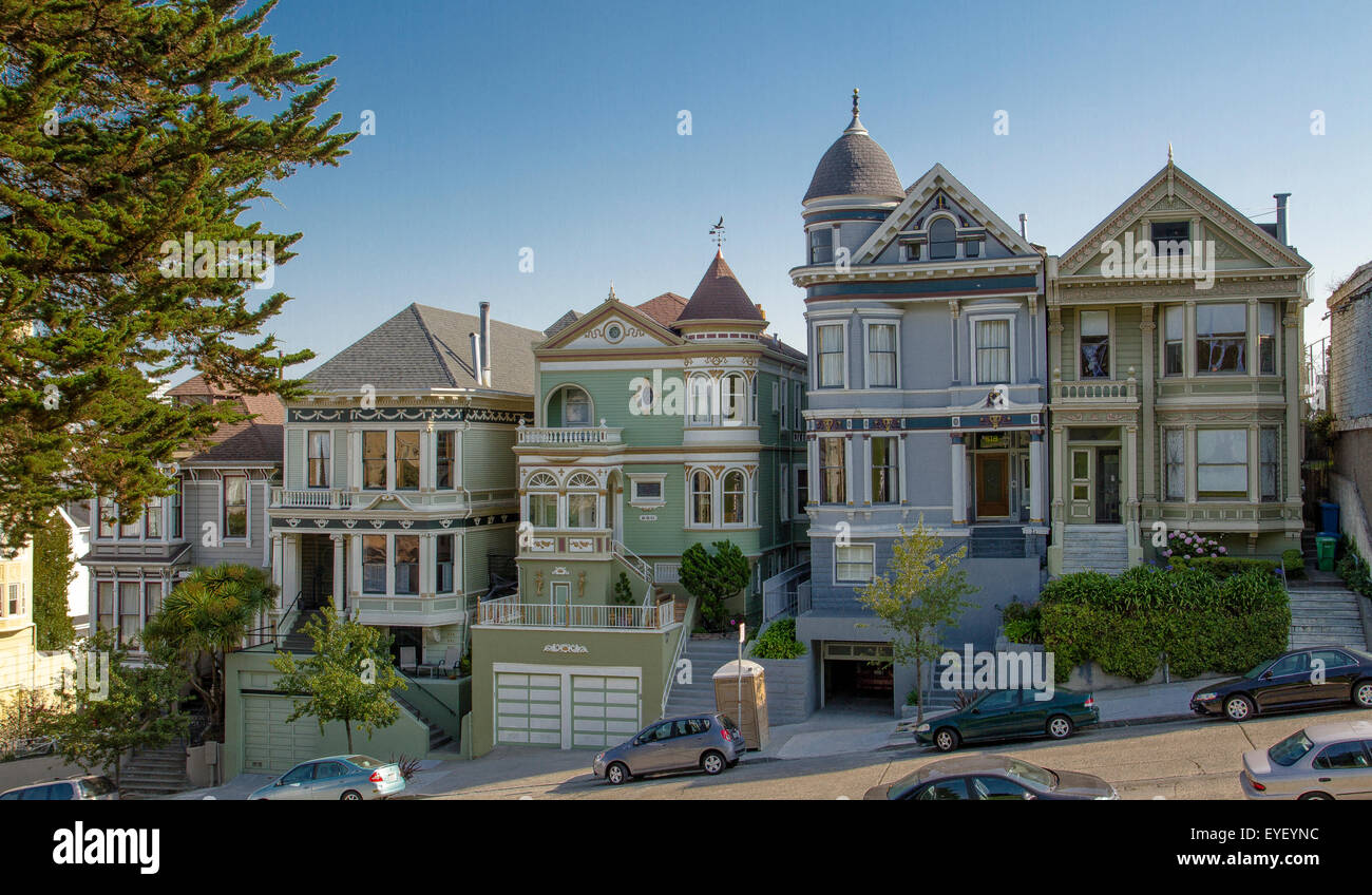 San francisco victorian houses on a steep hill hires stock photography