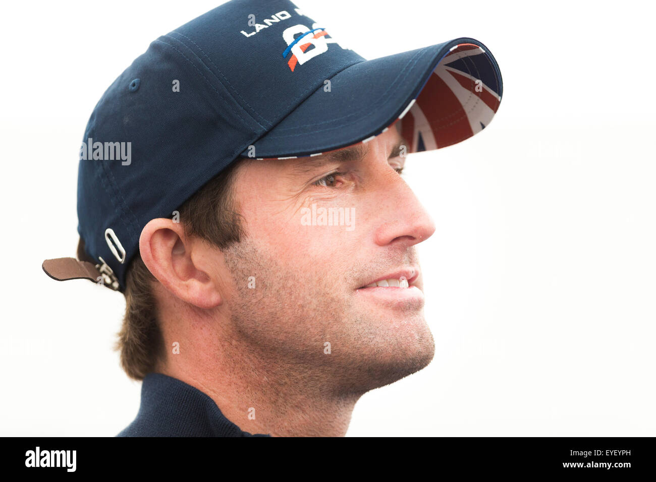 Sir Ben Ainslie reacts to questions from the media in Portsmouth at the start of the America's Cup World Series which runs until Stock Photo