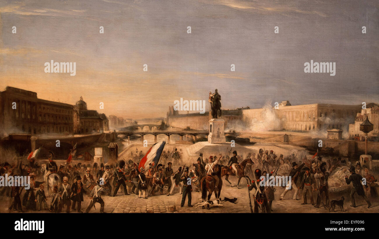 Battle on the Pont-Neuf and taking of Louvre, july 29th 1830 17/10/2013 - 19th century Collection Stock Photo