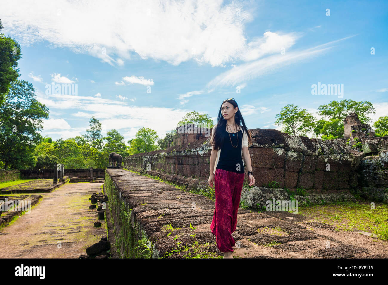 Angkor Wat,East Mebon temple,Young Woman Stock Photo