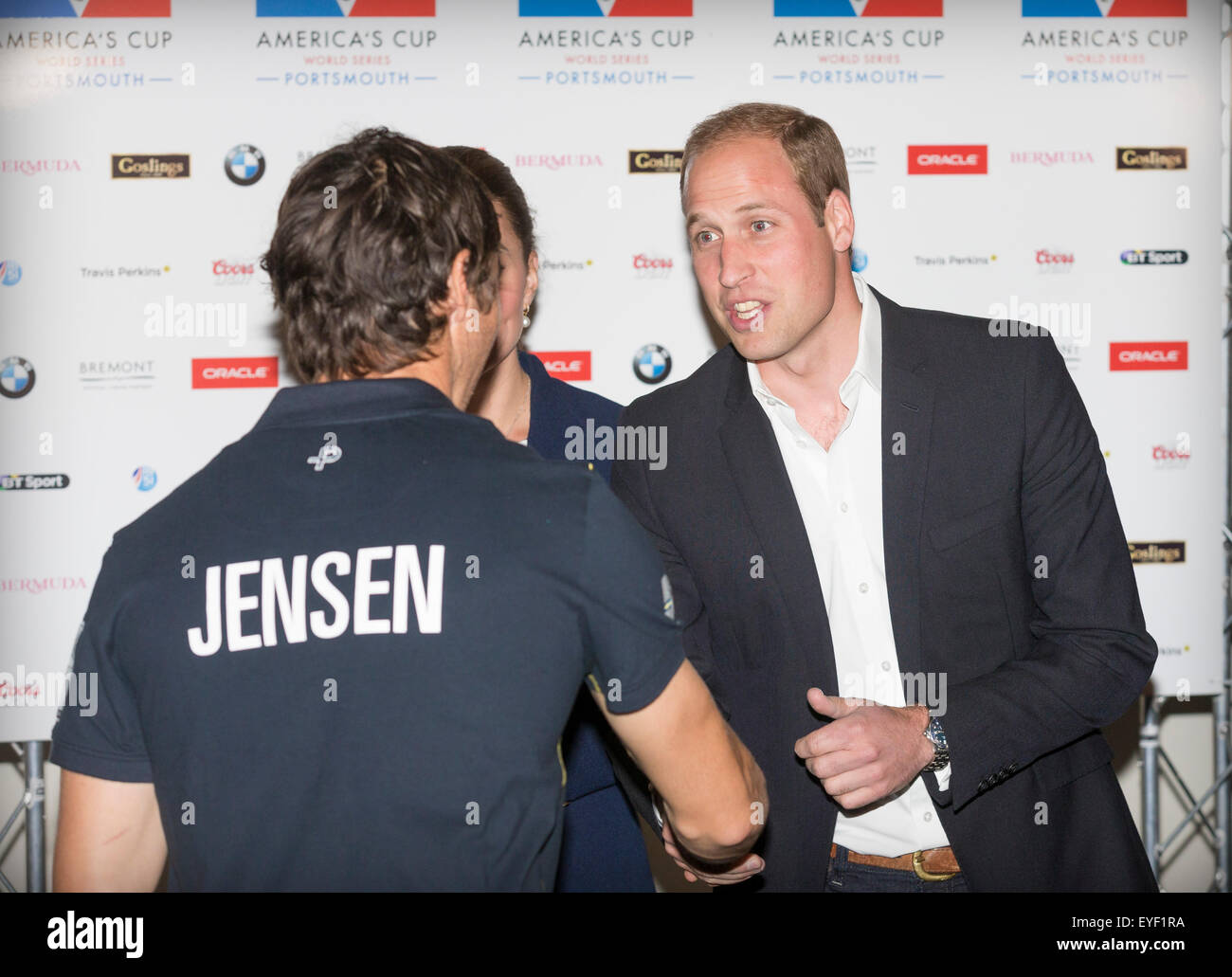 The Duke of Cambridge chats with Iain Jensen of Artemis Racing before his wife, the Duchess, presented the America's Stock Photo