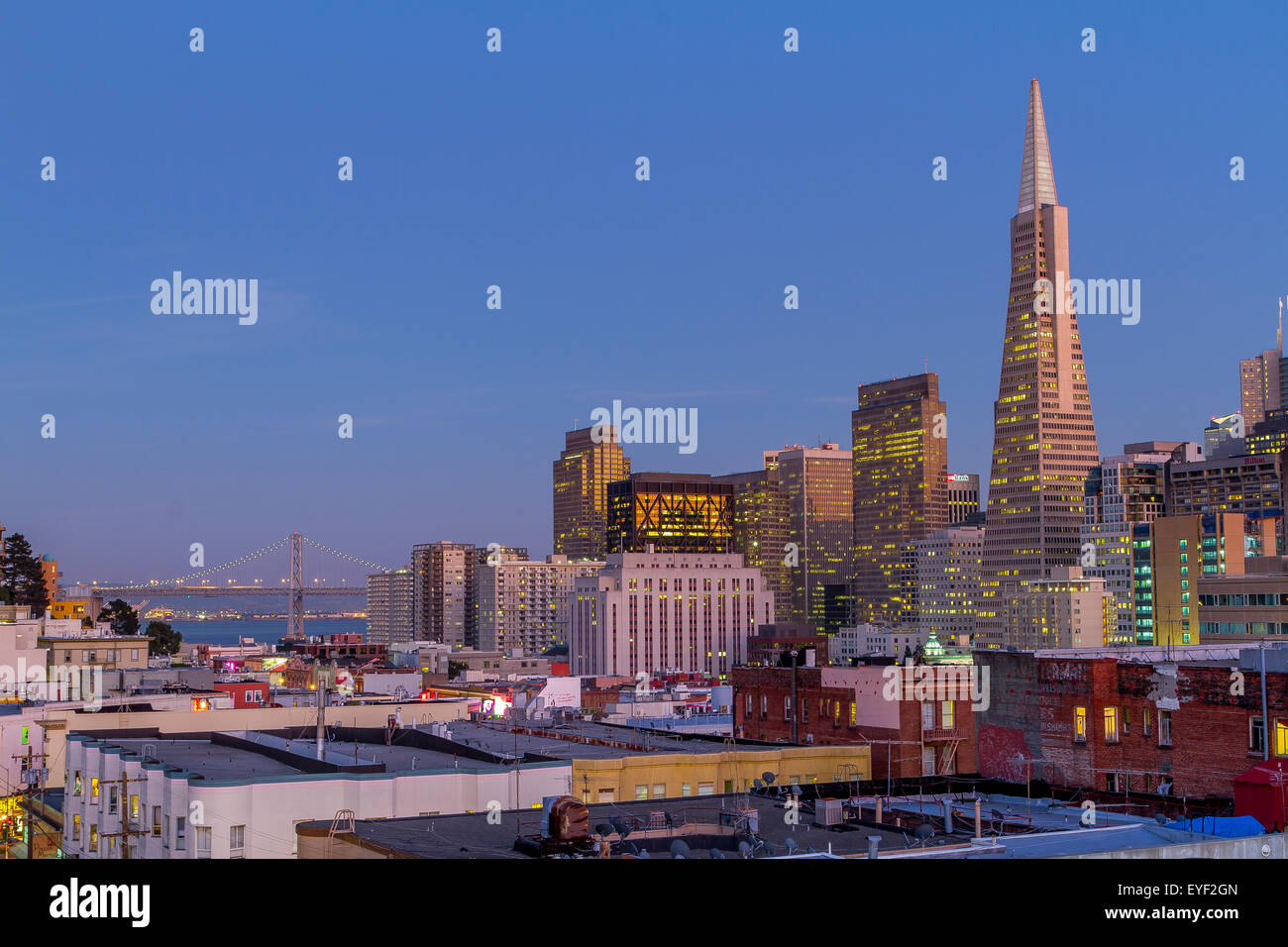 The Transamerica building at night in downtown San Francisco ,California,USA Stock Photo