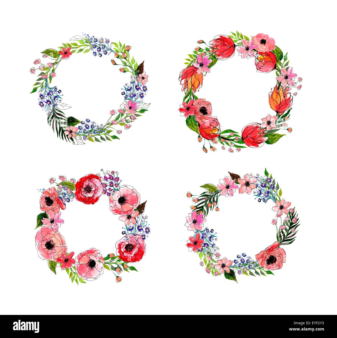 Watercolor flowers wreath set Stock Vector Image & Art - Alamy