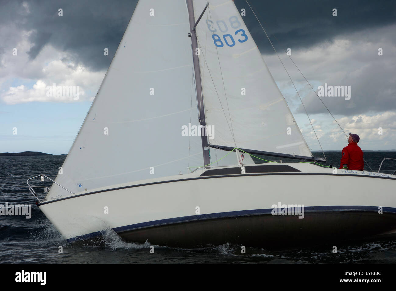 A man single handed sails Maxi 77 sailboat in the sea of Bohuslan Stock  Photo - Alamy