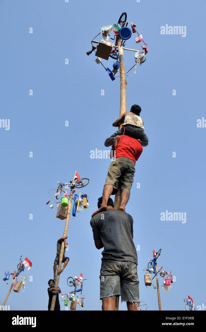 Areca Nut Tree Climbing Competition Or Panjat Pinang Is One Of The Activities Of The Indonesian People To Celebrate Independence Stock Photo Alamy