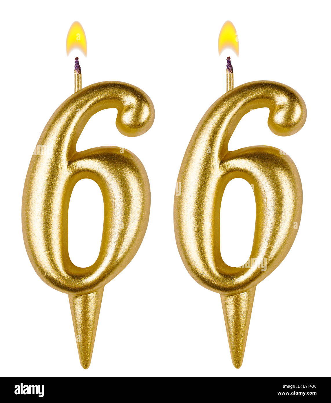 Birthday candles number sixty six isolated on white background Stock