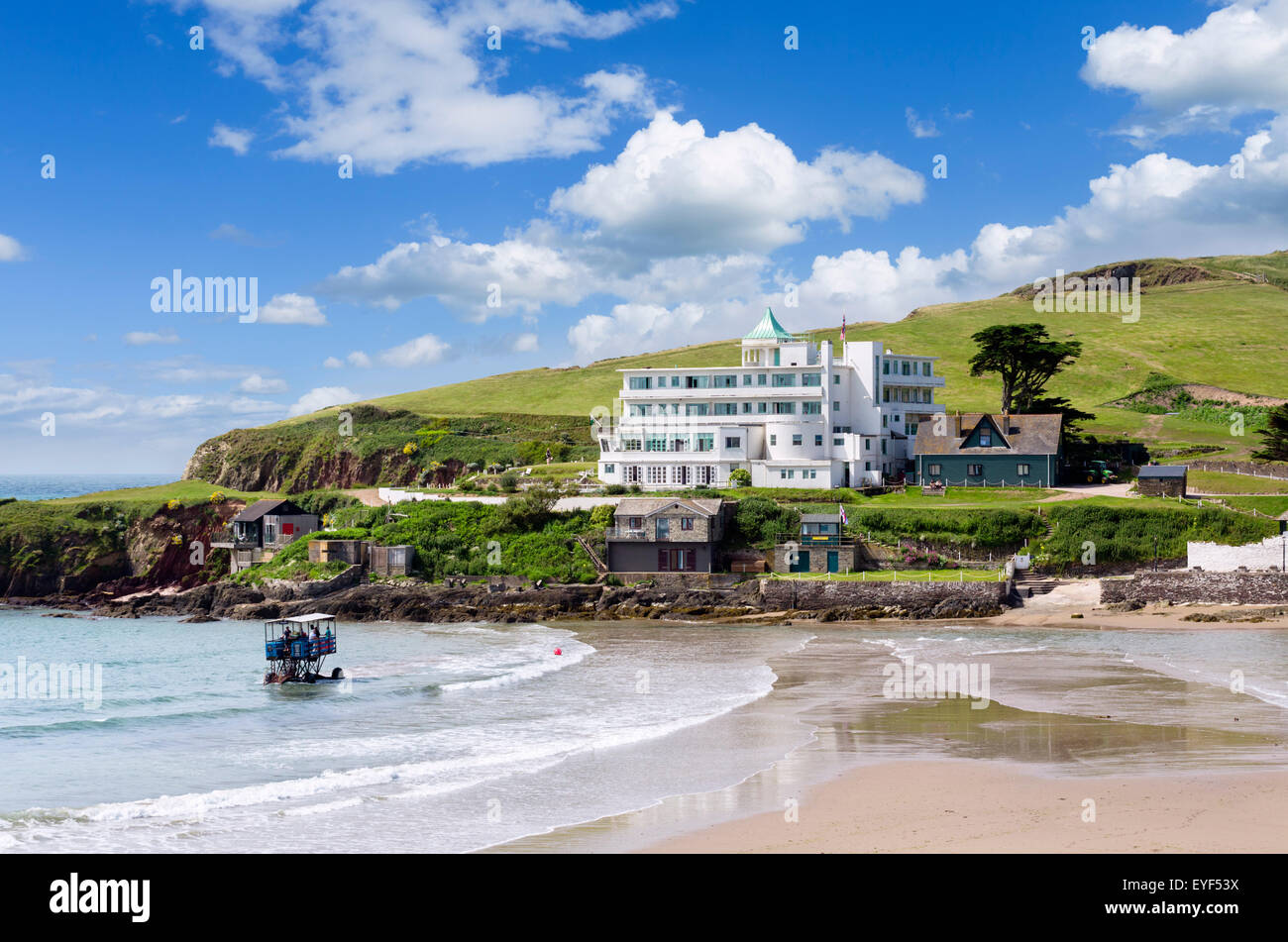Burgh Island Hotel With Sea Tractor Used To Cross At High Tide In 