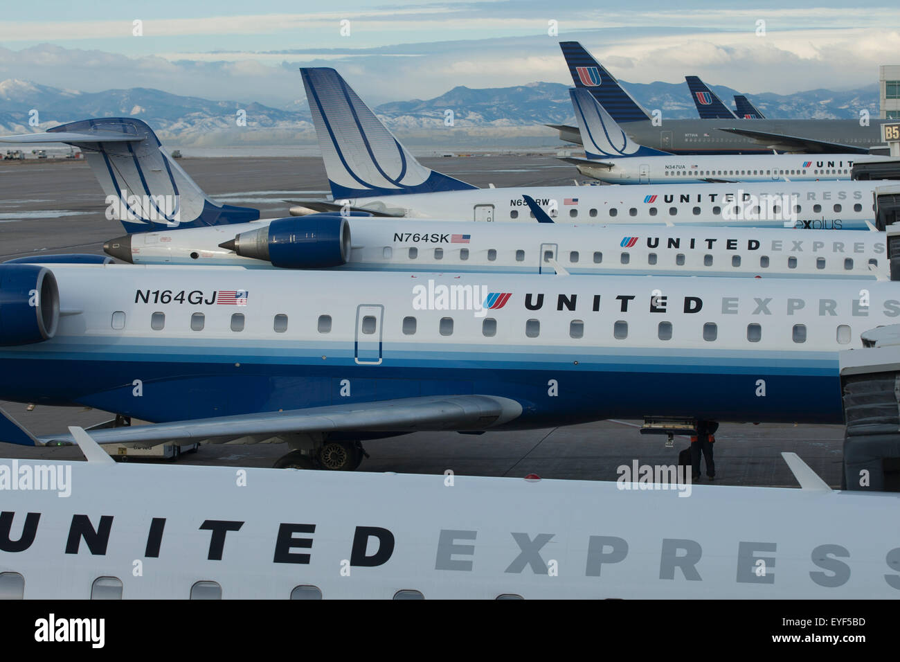 photo United Airlines Denver Airport Customer Service https www alamy com stock photo united airlines airplanes parked in a row at an airport denver colorado 85770705 html