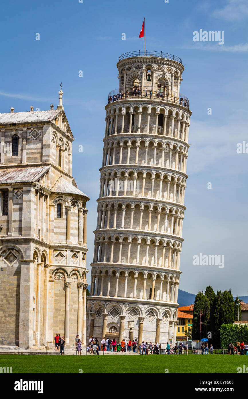 Leaning Tower in Pisa, Italy. Leaning Tower of Pisa is campanile and is one of the most famous buildings in the world Stock Photo