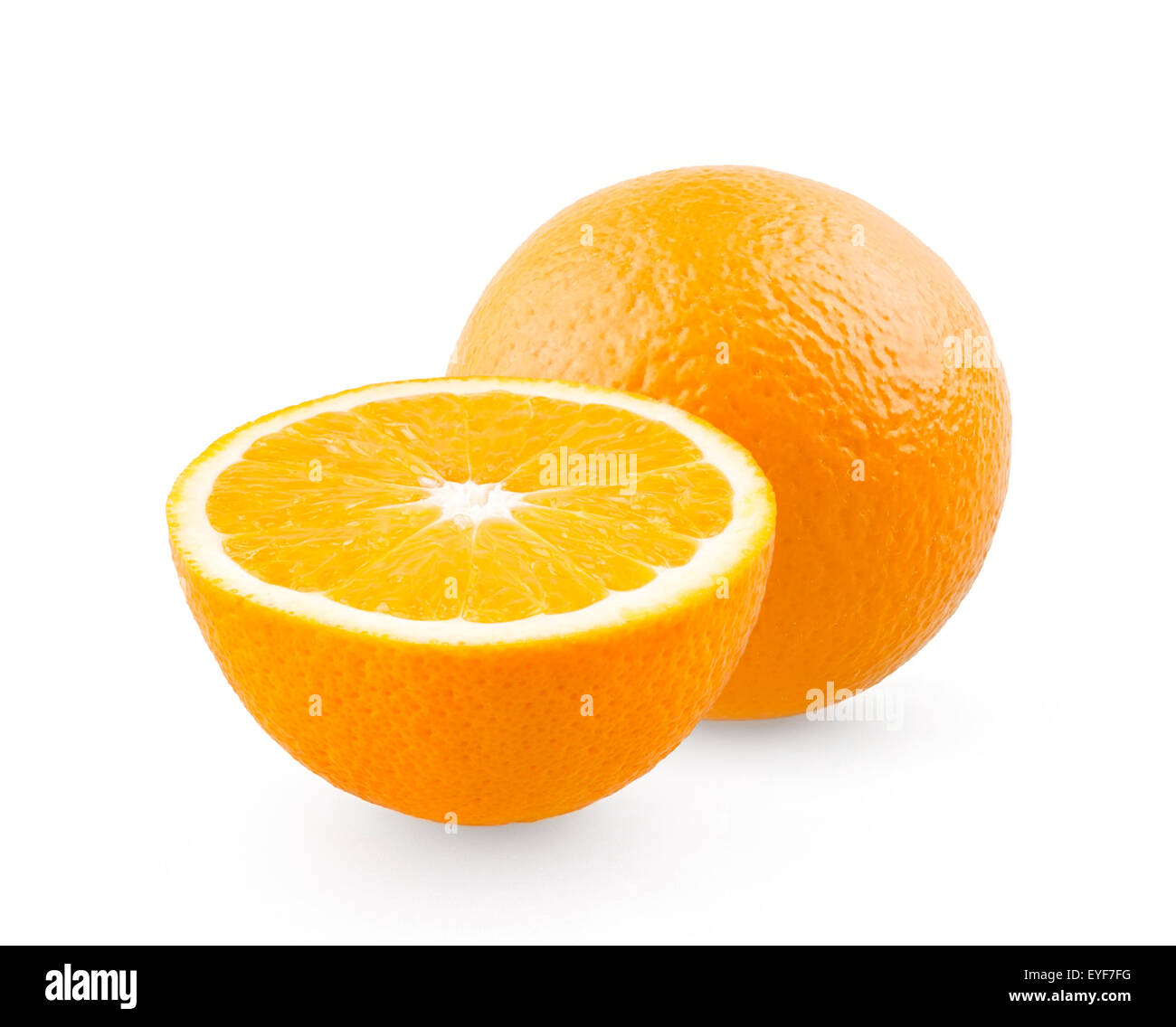 Orange and half on white background Stock Photo - Alamy