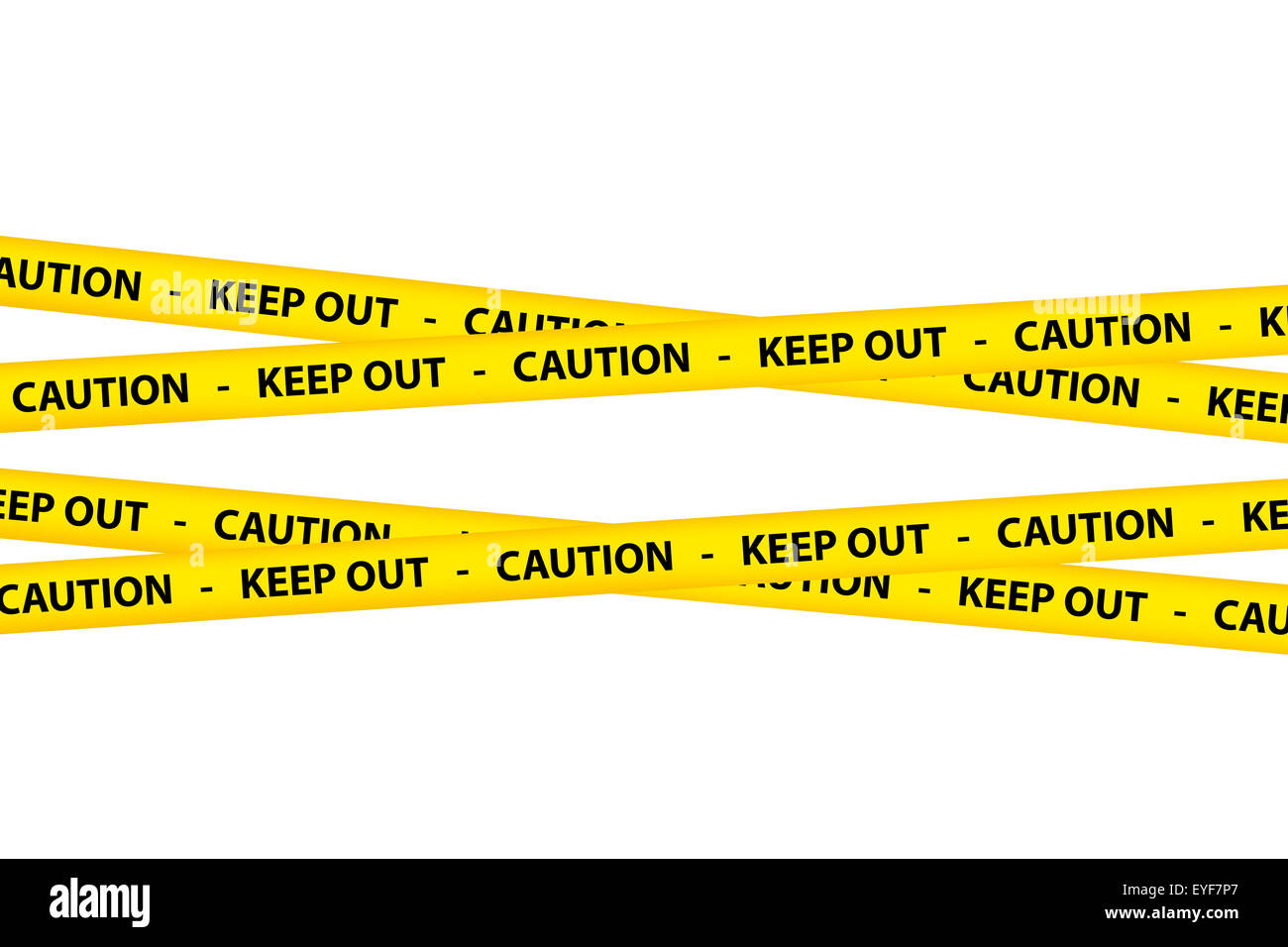 Yellow caution tape strips with text of keep out and caution, isolated