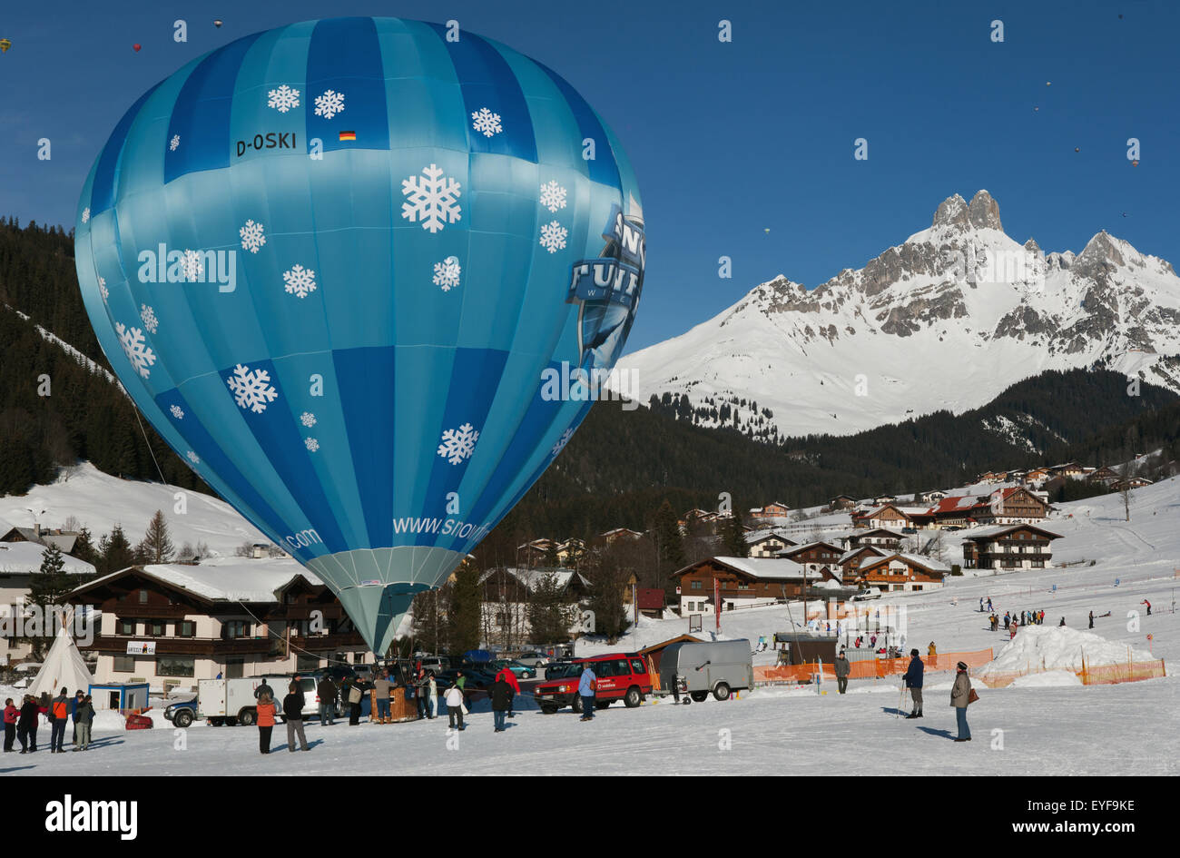 Mountain,Hot Air Balloon Festival,Filzmoos Stock Photo