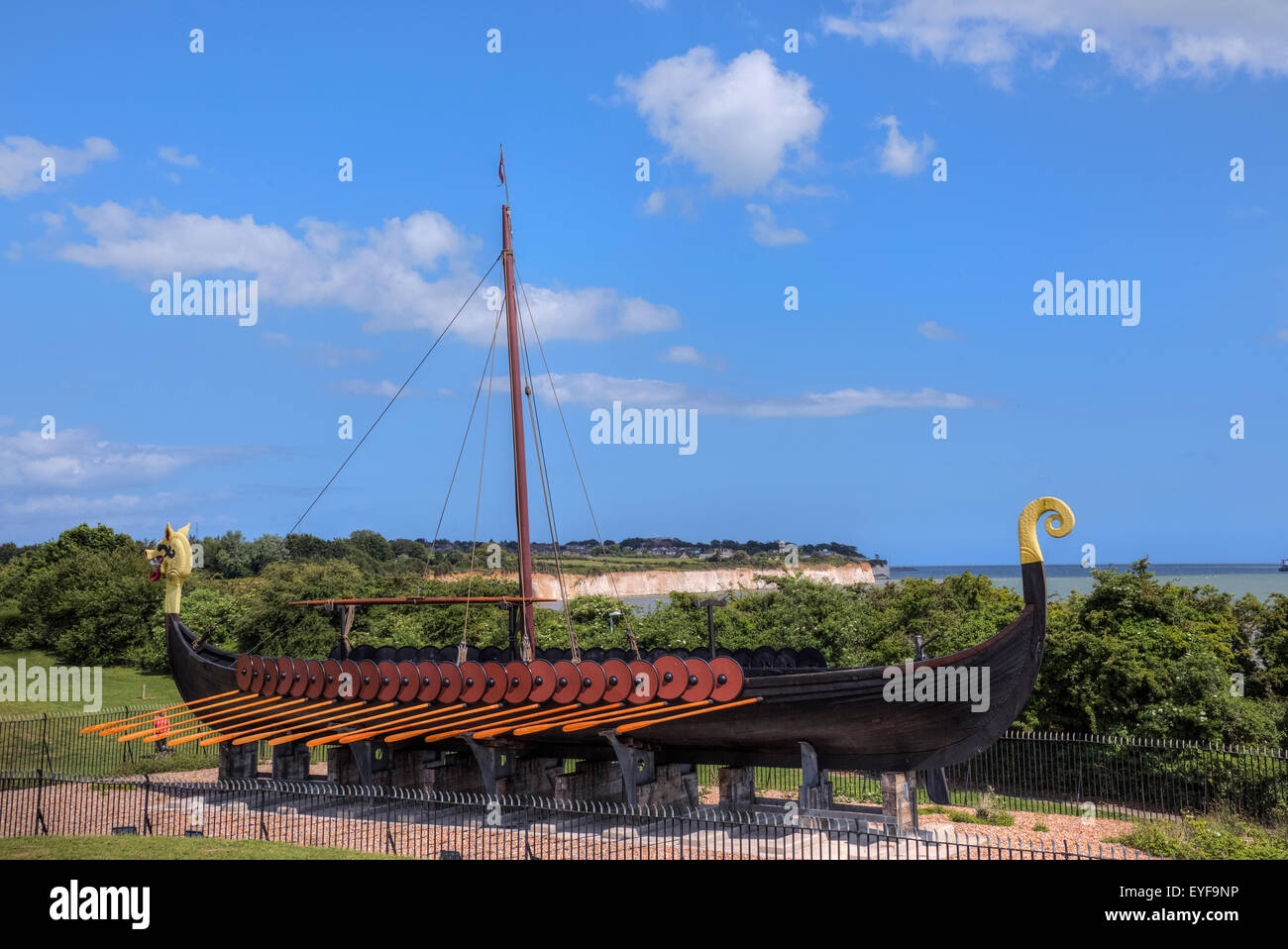 Viking Ship Hugin, Pegwell Bay, Ramsgate, Kent, England, United Kingdom Stock Photo