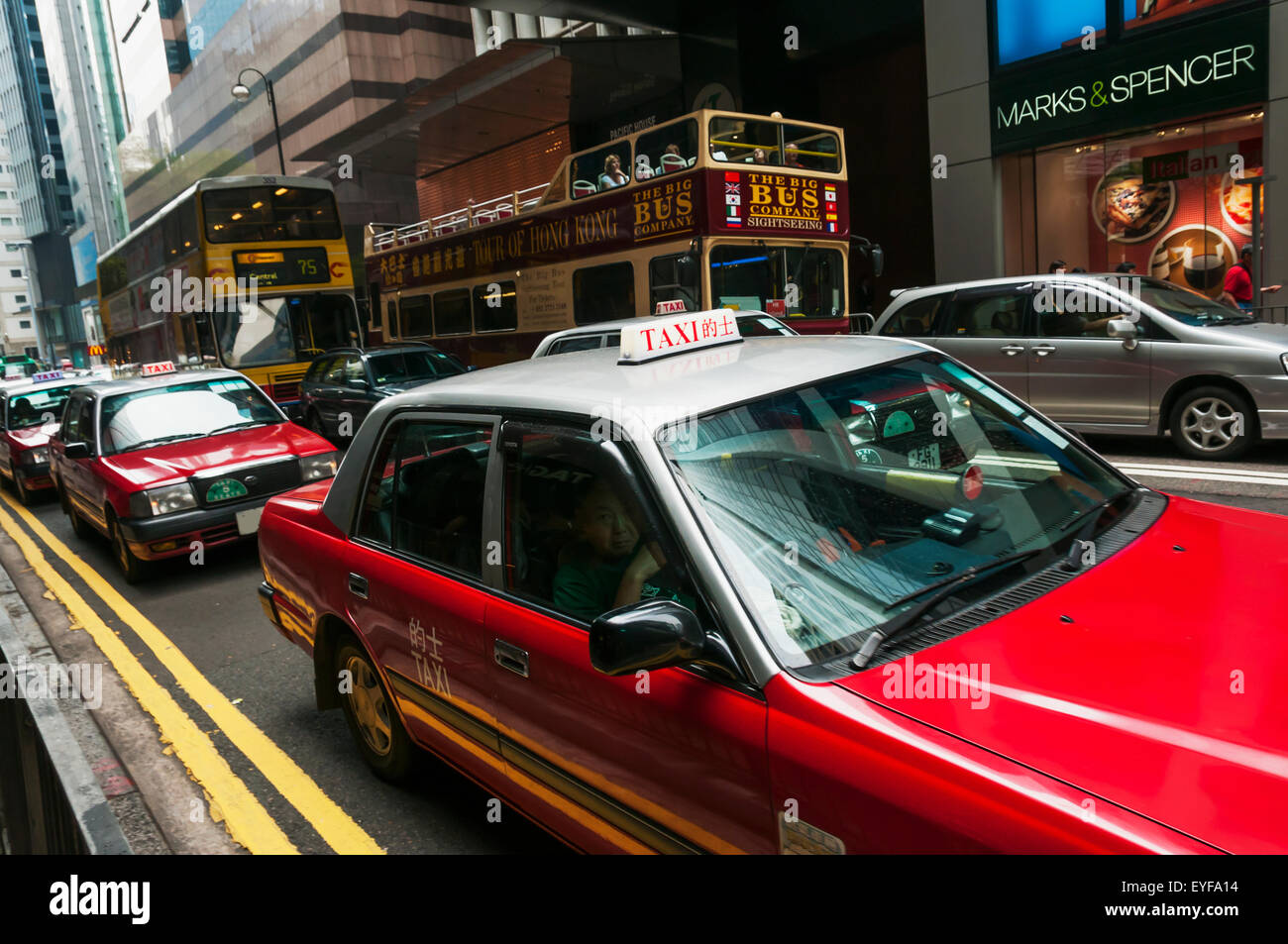 A Hong Kong Taxi Rank, Hong Kong Island, Hong Kong, China Stock Photo