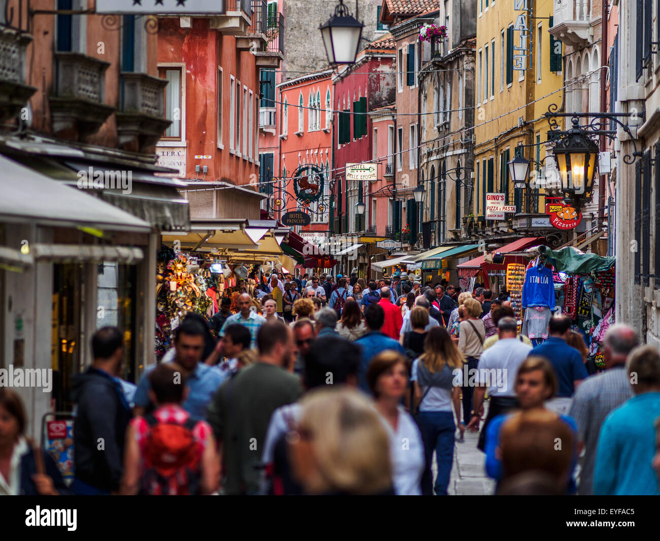 A crowded Venetian street; Venice, Italy Stock Photo